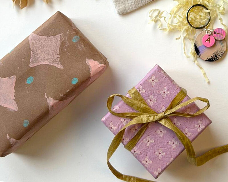 Printed gift wrap and decorated gift box