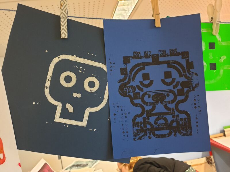 Lego Dot prints hanging up to dry