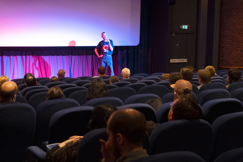 Micheal Coull introducing a film at Dundead 2025