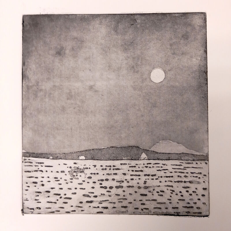 Aquatin print of a landscape drawing