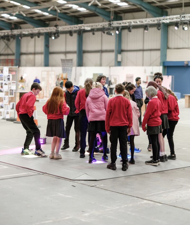 School children using Biome Collectives Street Pixel light up floor