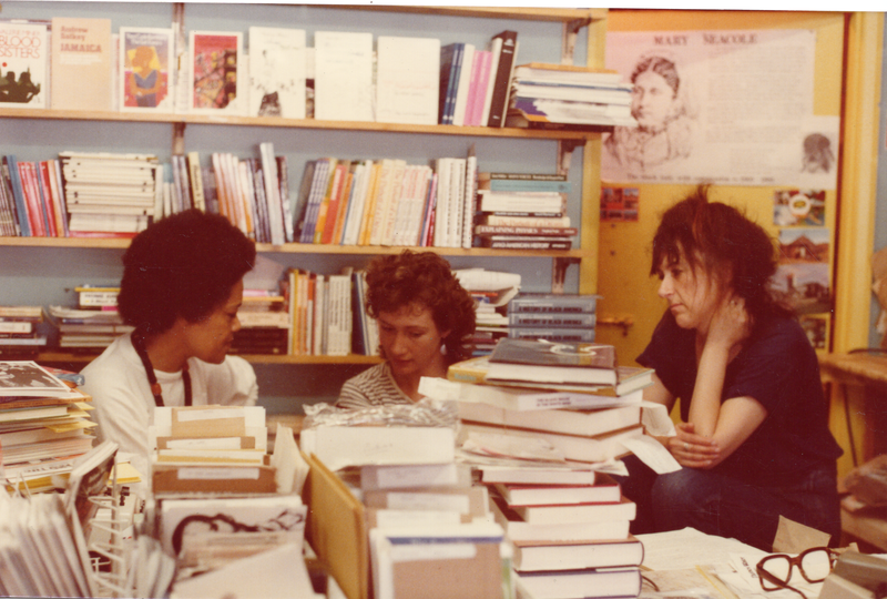 Toni Cade Bambara  in a book store with two other women
