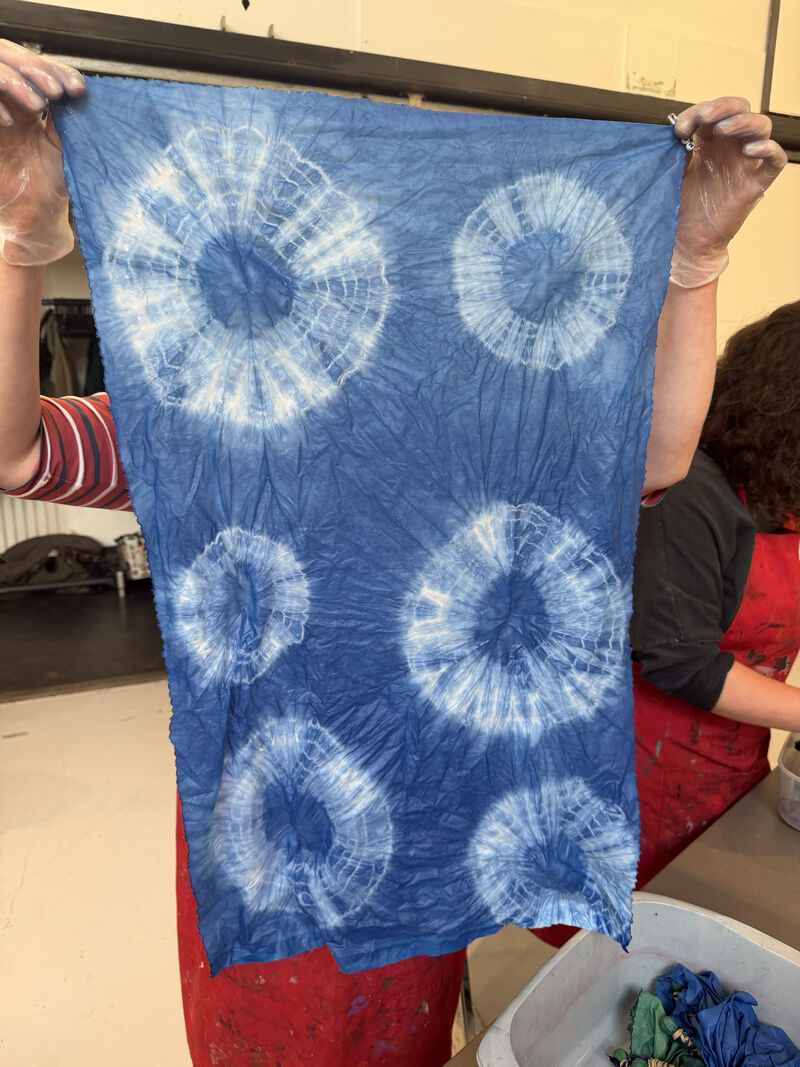 Shibori scarf dyed with blue ink