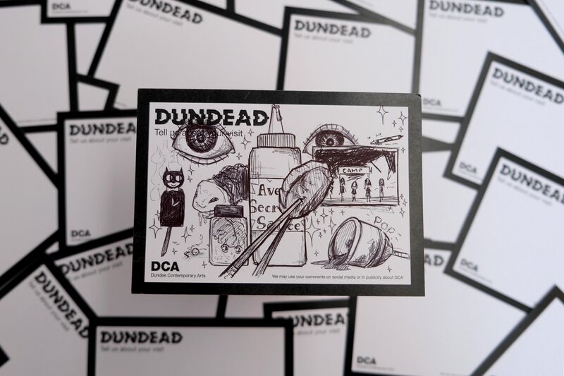 Dundead comment card with drawings of elements from all of the Dundead films