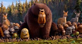 Forest animals assembled in animated film Hoppers