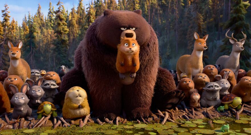 Forest animals assembled in animated film Hoppers