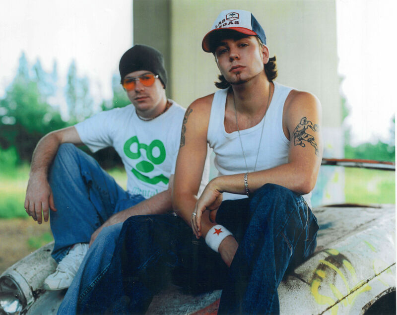 Scottish rap duo Silibil N Brains in the early 2000s, wearing caps and jeans.