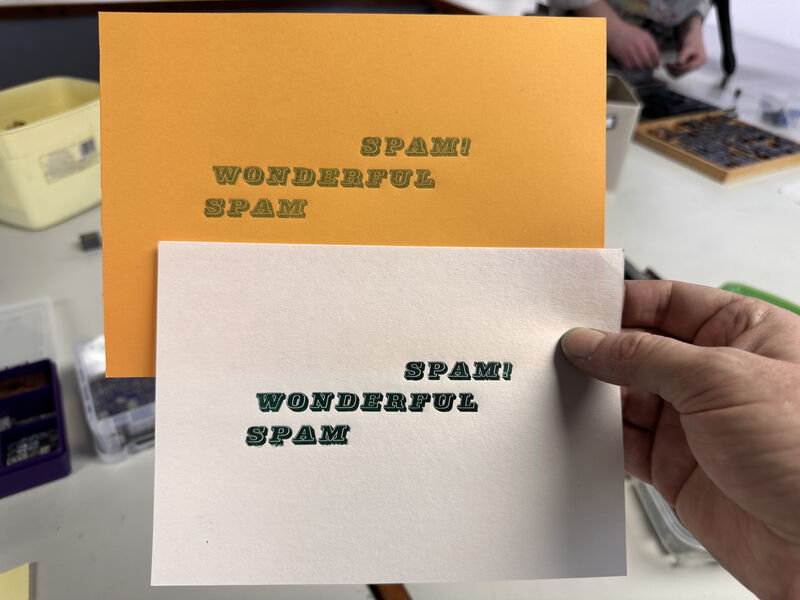 Spam! Wonderful Spam print on white and yellow paper