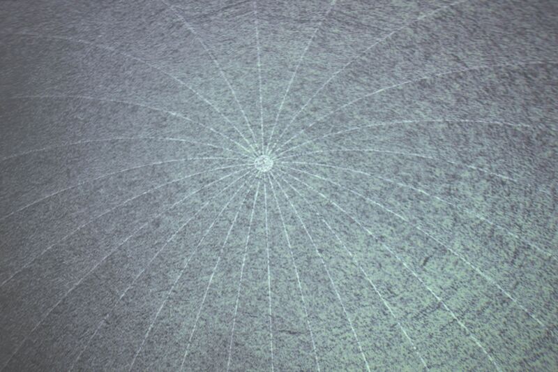 From Hiraki Sawa's exhibition. The inside of a blue, dome-like structure.