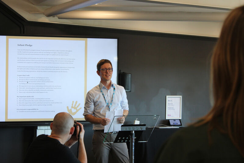 Sean Nolan, Lead Clinician from NHS Tayside Infant Mental Health Team introducing the book 