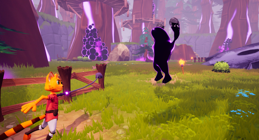 An anthromophic animal rushes to fight a dark figure
