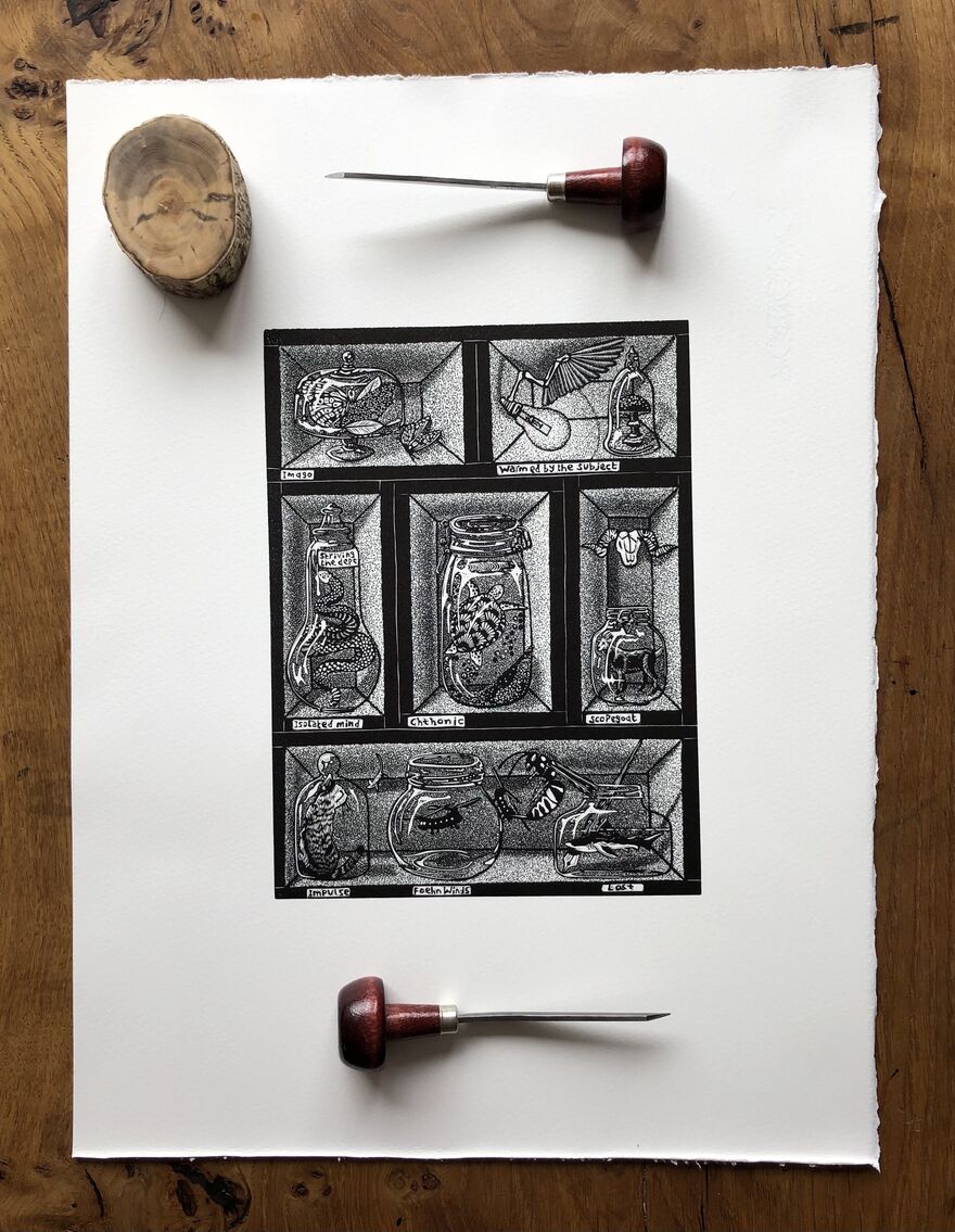 Wood engraving or jars