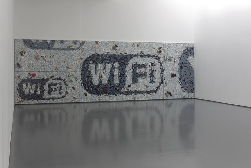 From Alex Frost's exhibition - the WIFI symbol is made out of mosaic pieces.