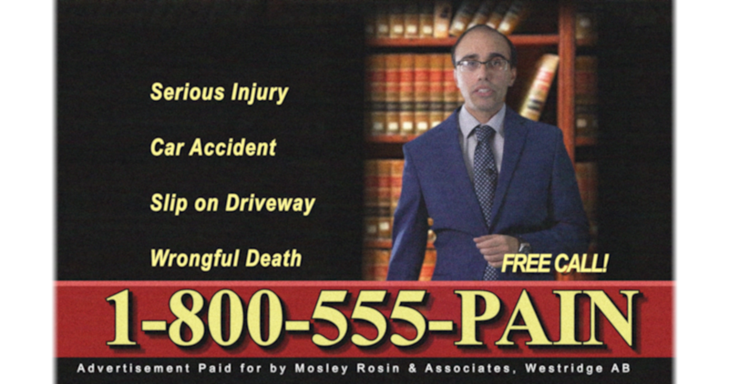 Screen showing an advert for an injury lawyer