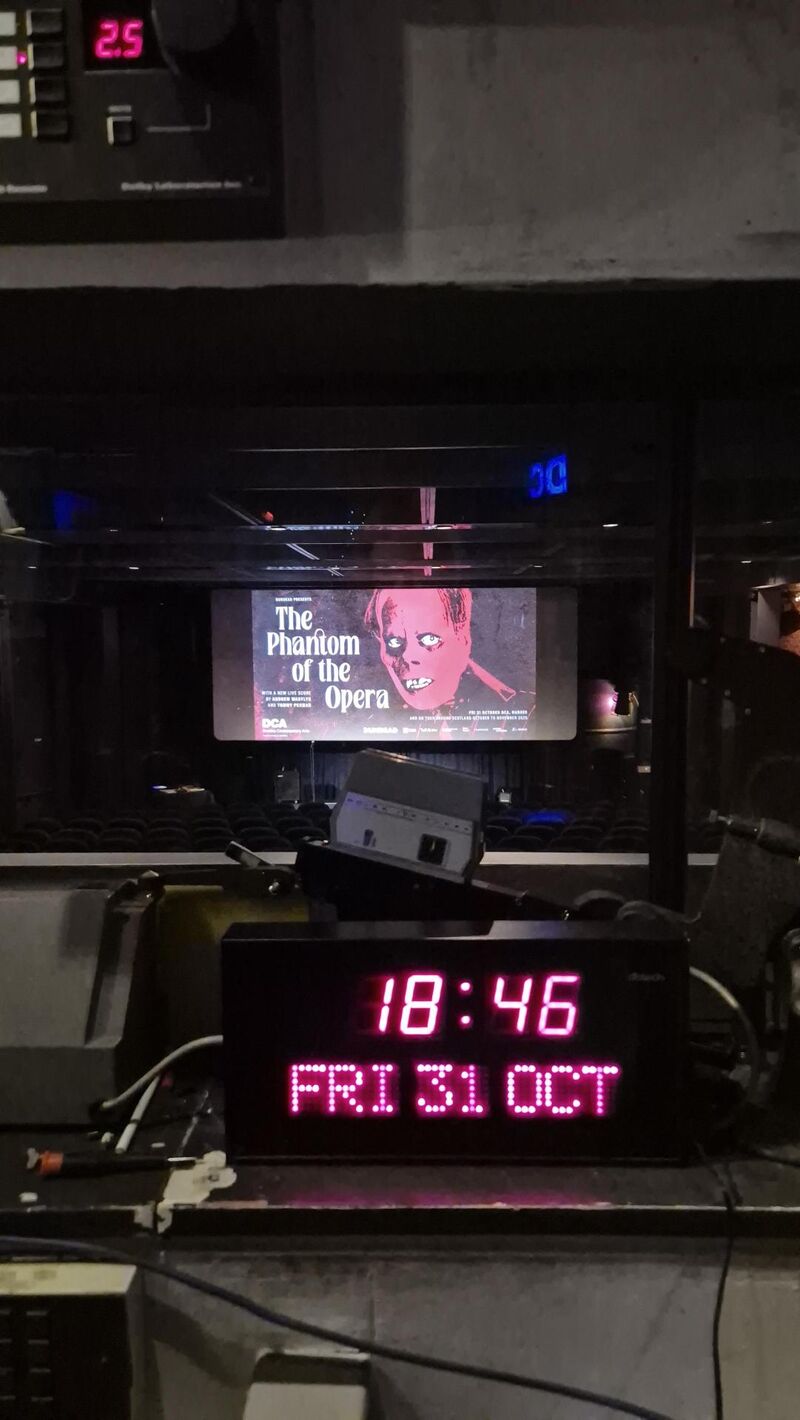 The Phantom of the Opera screen slide in Cinema 1 as viewed from the projection room