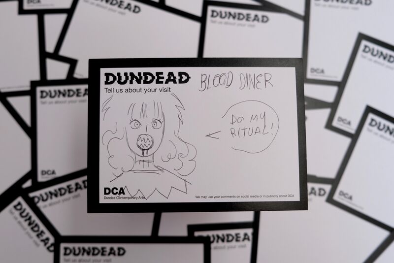Dundead comment card about Blood Diner with drawing of a demon with speech bubble: Do my Ritual!