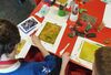 Pupils doing gelli printing