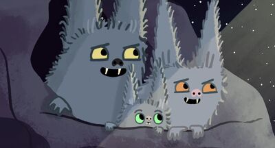A family of bats look happily upwards