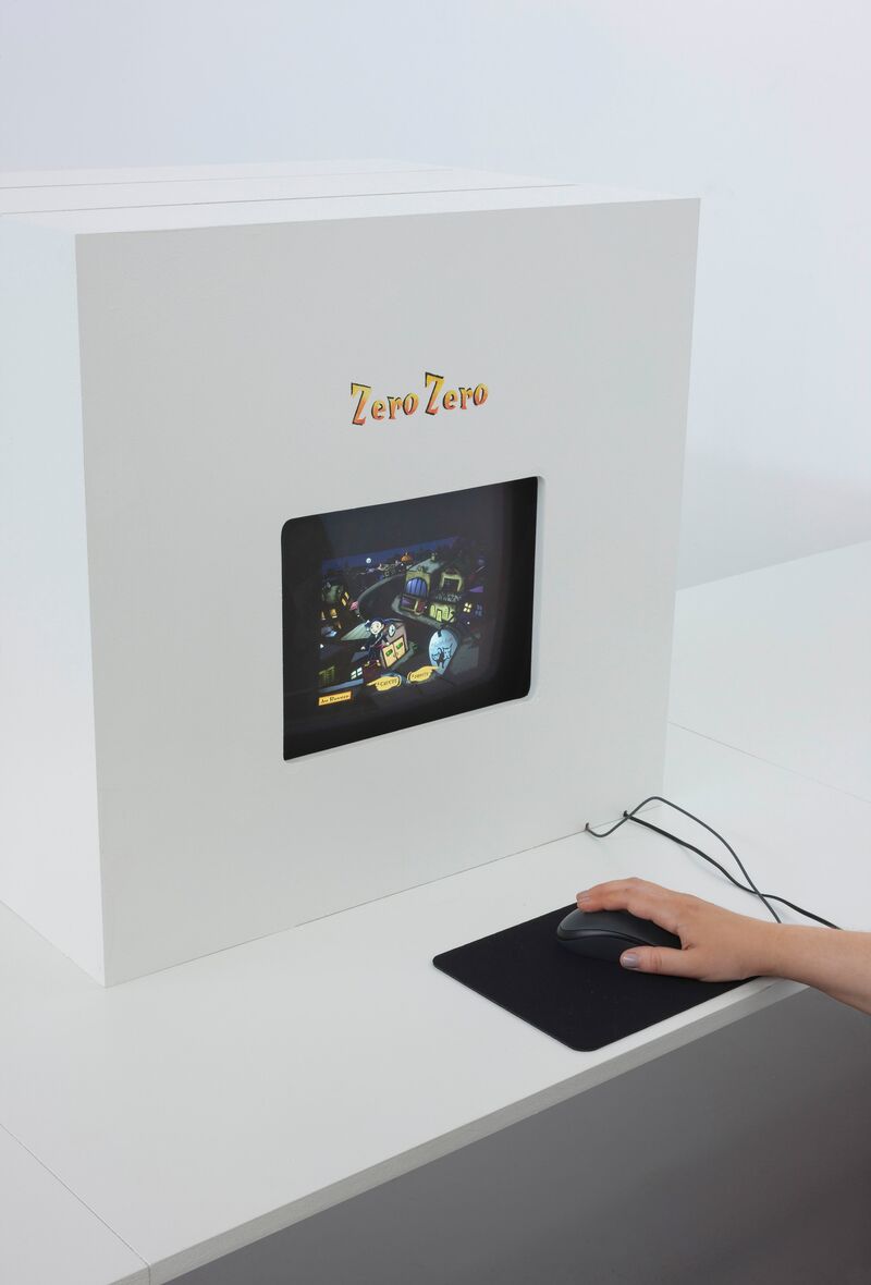 A box which says 'Zero Zero' on it contains a screen in the middle, where visitors to DCA can play Theresa Duncan's game 'Zero Zero'.