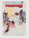 A printed image of a women with paint covering it, her eye just visible. The thin outline of a women smoking is on the white paint