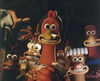 Claymation chickens look ahead excitedly