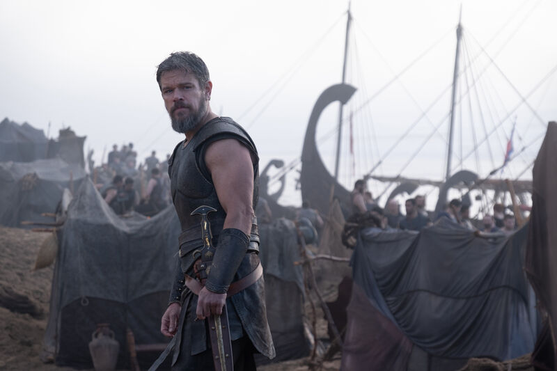 Matt Damon as King Odysseus in armour in The Odyssey
