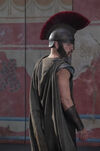 Matt Damon in Greek helmet and robe in The Odyssey.