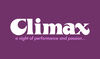 Climax logo in white against a purple background with pink text reading a night of performance and passion...