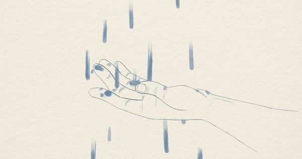 Animation still – a hand catches raindrops