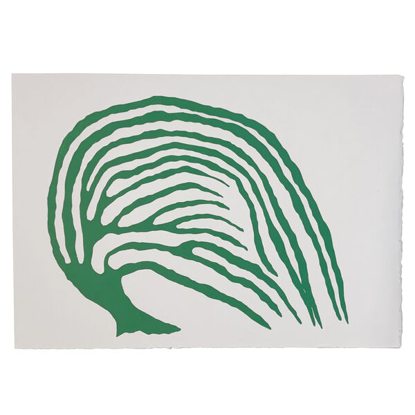 Print of an abstract rock formation in green ink