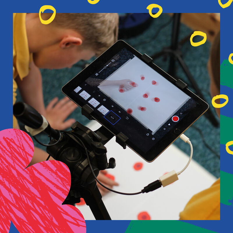Pupils using an iPad to craete an animation as part of Animating Science
