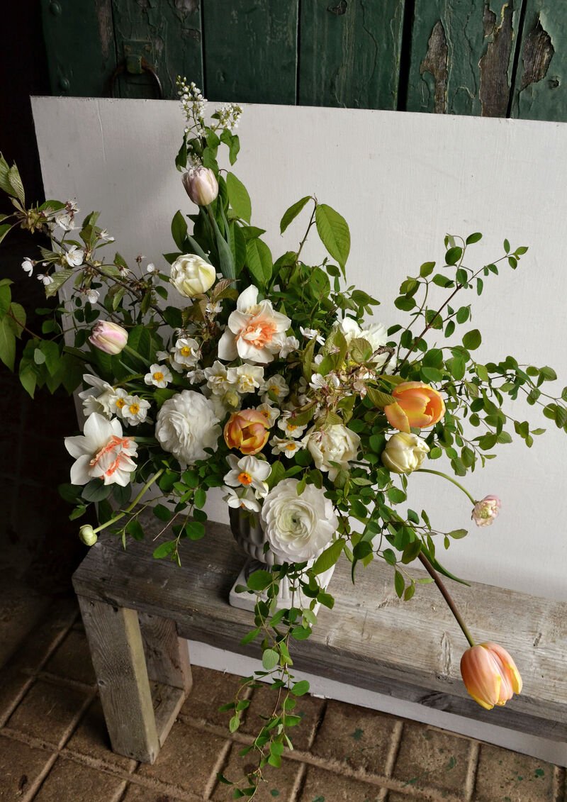 Display of pink and white flowers