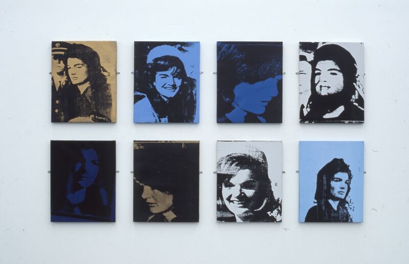 Single-colour and black prints of Jackie Kennedy by Andy Warhol.