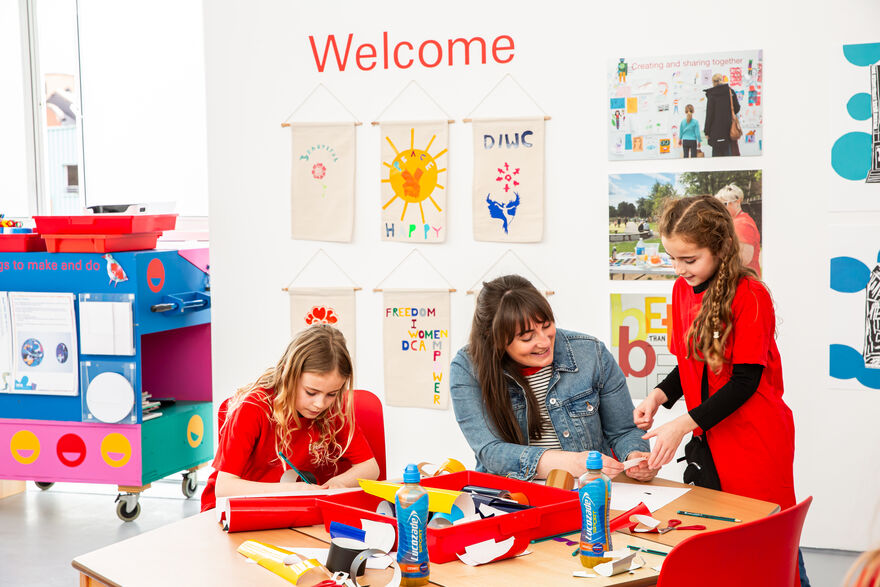 Children make art together during Spring Holiday Pop-up at DCA