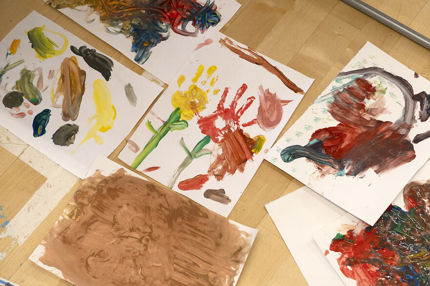 Children's painting drying