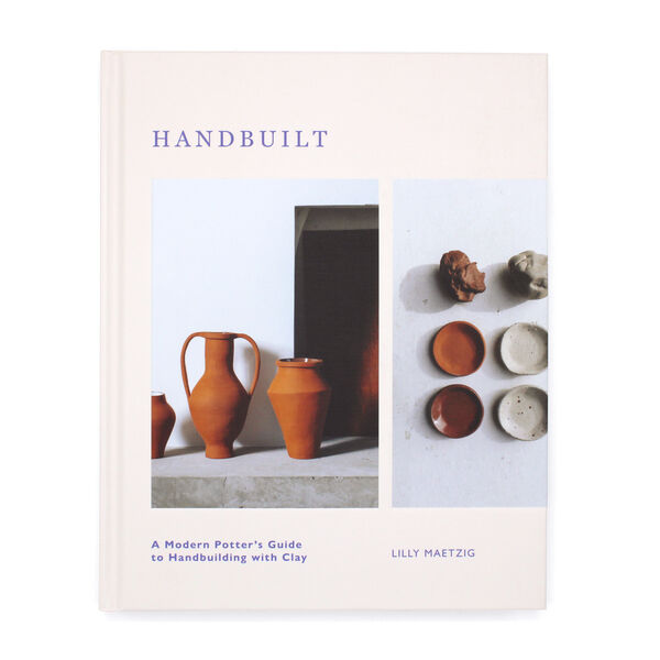 Hardback book called Handbuilt: A Modern Potter's Guide with photos of ceramic pots and plates