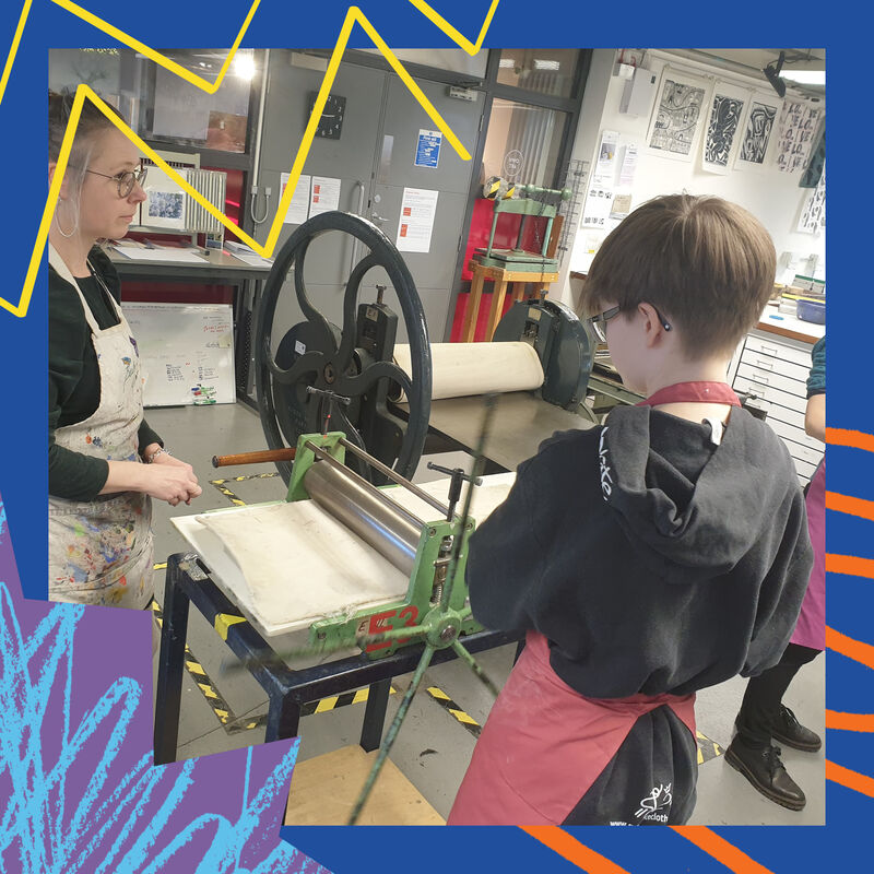 School pupil working in DCA Print Studio