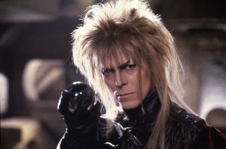 David Bowie with long, spiky hair in Labyrinth