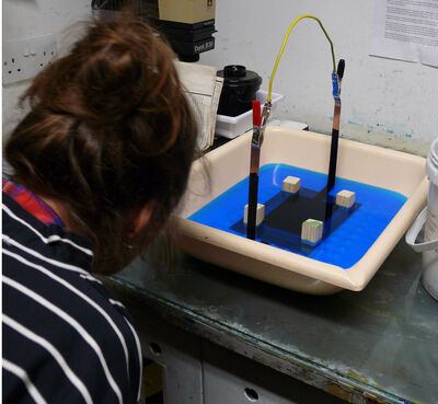 Person using an electro-etching tank