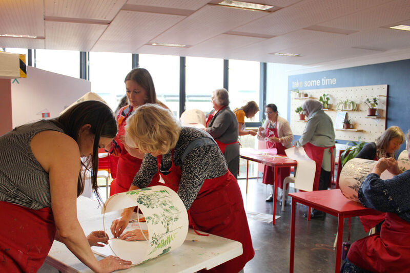 People making lampshade in Create Space