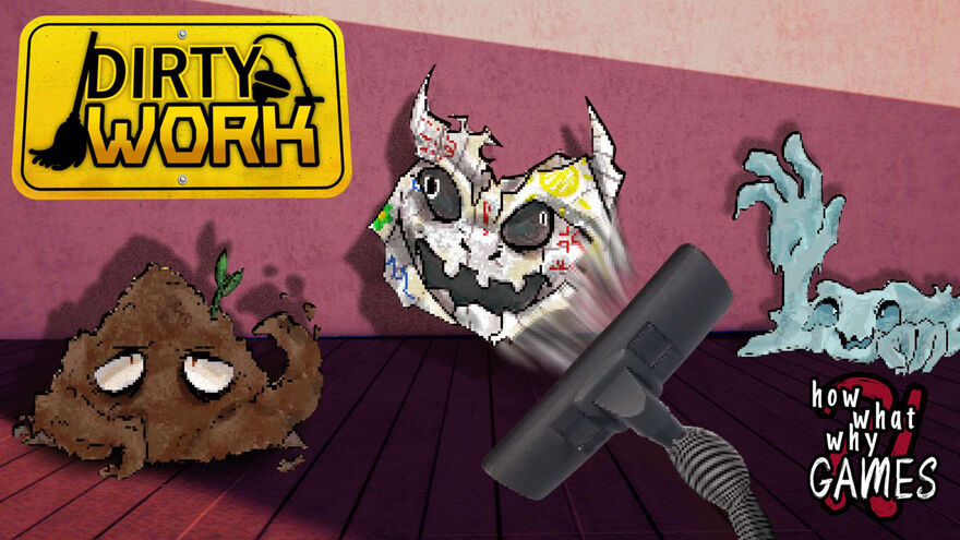 A vacuum cleaner faces off against three grubby demons