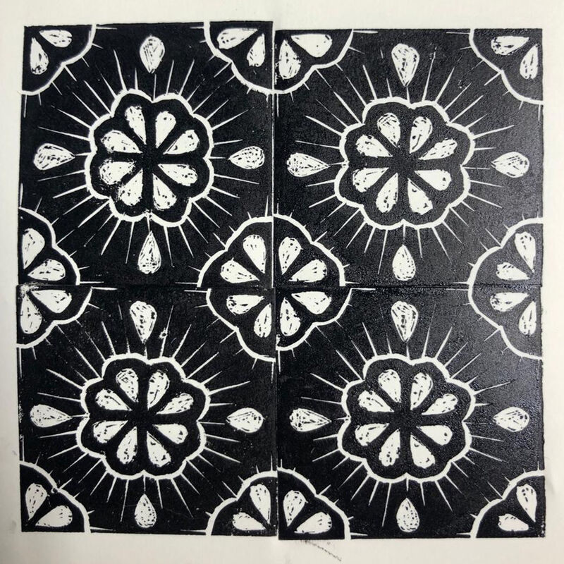 Repeat tile pattern made using wood engravings