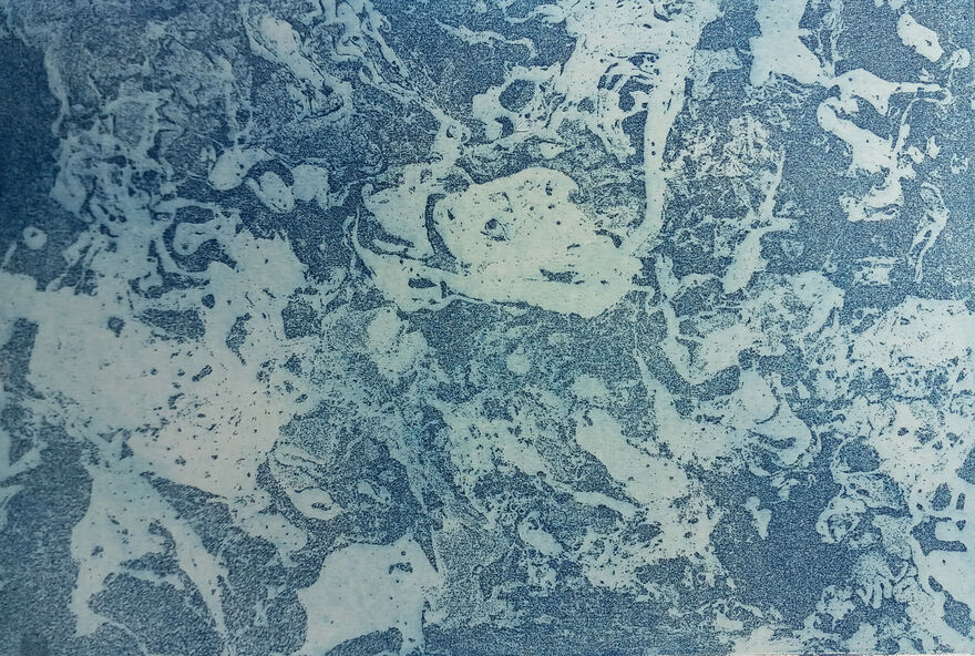 Marbled print in blue ink