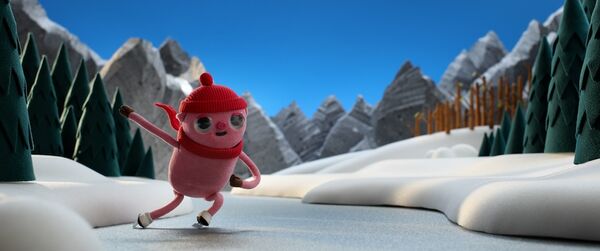 Animation still – a pig ice skating