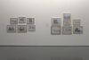 From Alex Frost's exhibition - small, framed drawings of food packages and china mugs and cups.