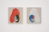 Two framed images from Katy Dove's exhibition shows two colourful, abstract pictures. They are circles and shapes.