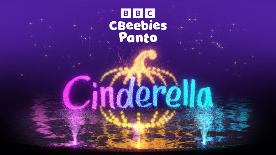 The logo for the CBeebies Cinderella panto features a pumpkin