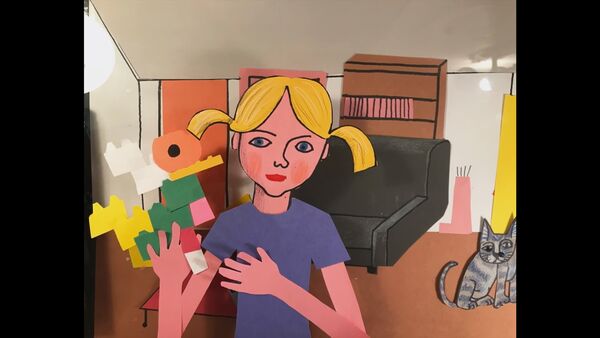 a drawing of a blonde girl holding a camera