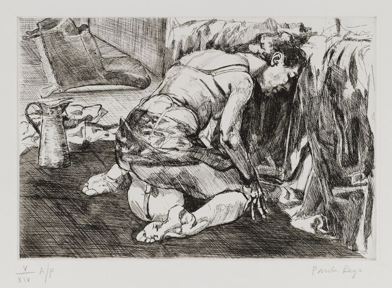 a sketchy illustration of a women in her underwear with head pressed against a bed