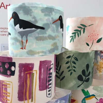 Display of printed and painted lampshades